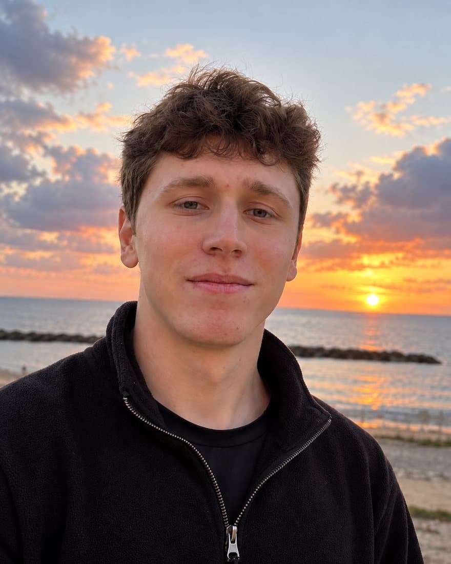 Jochen Van Camp on the beach in Paphos at sunset